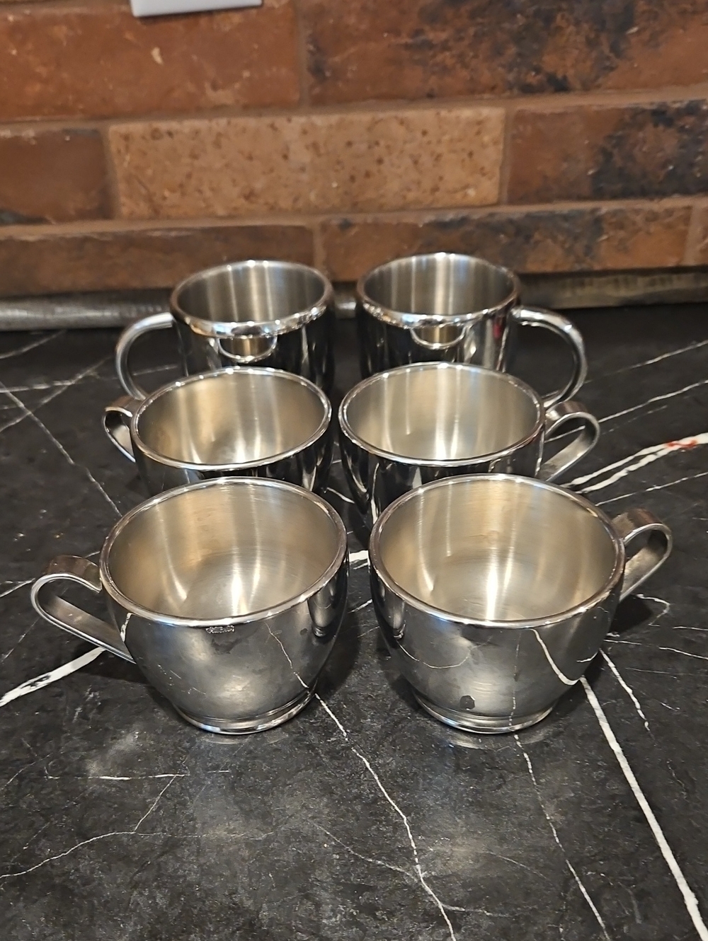 Stainless Steel Tea Cups - Polished Silver Finish (Set of 6)